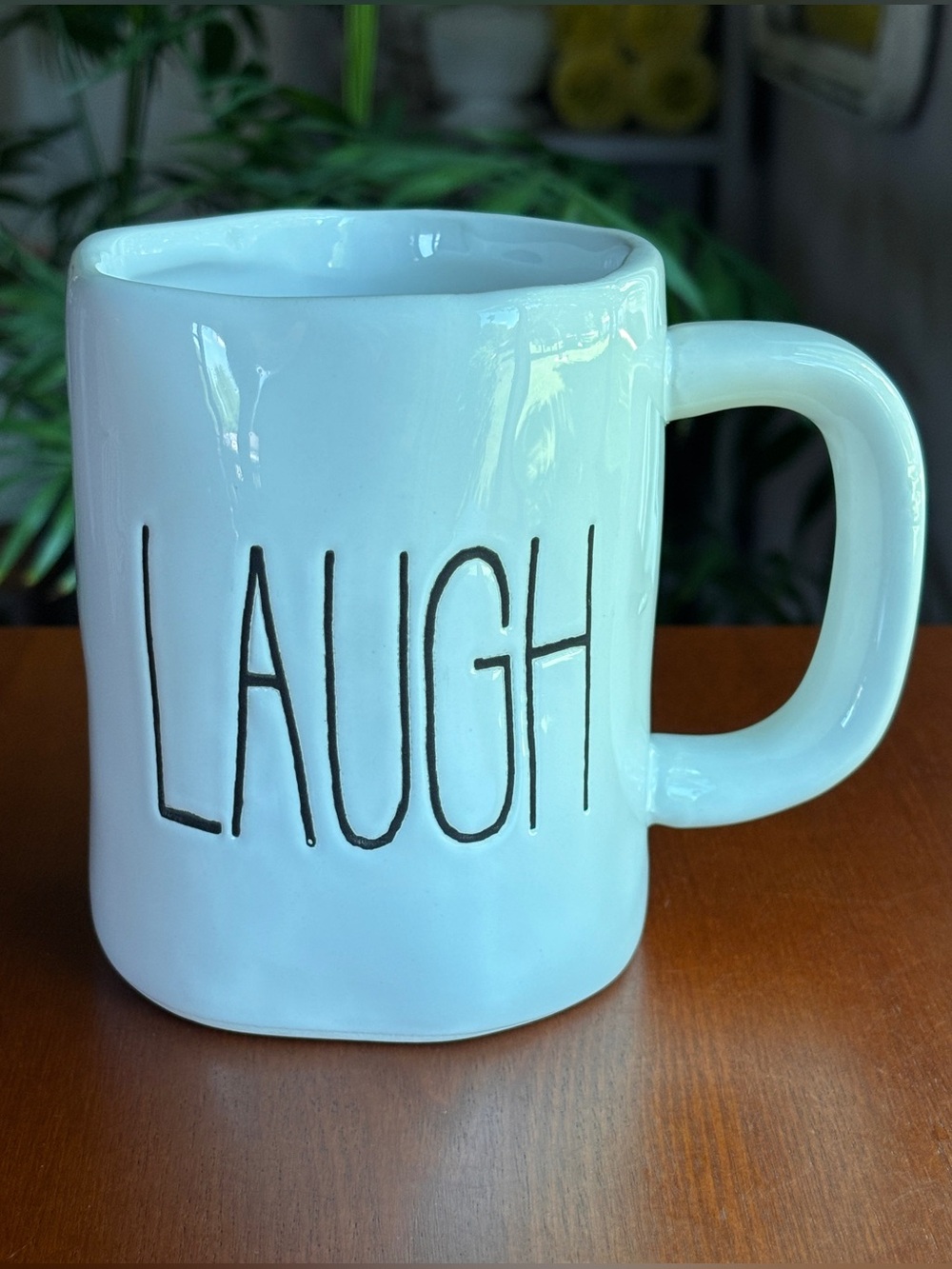 Rae Dunn Coffee Mug “LAUGH” Tea 16 oz. Like New